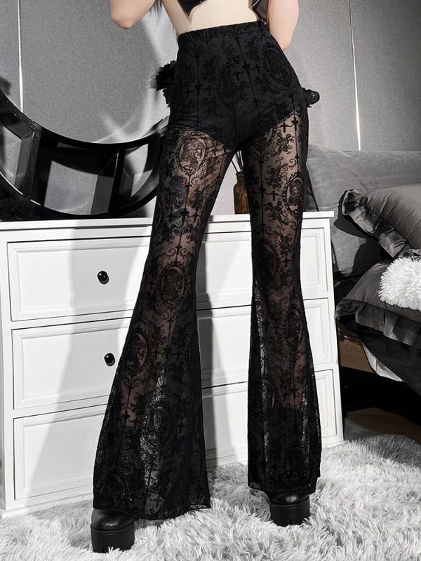 Pantalon gothique noir dentelle femme