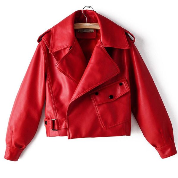 Veste en cuir rouge pour femme