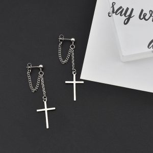 Boucle D'Oreille Croix ChaîNe Gothique