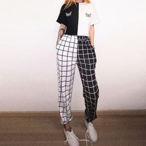 Pantalon gothique femme noir et blanc