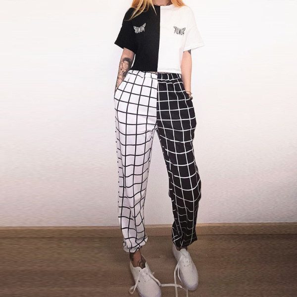 Pantalon gothique femme noir et blanc