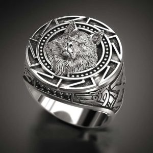 Bague gothique Loup Viking Argentée vue de face