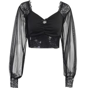 Top Gothique Femme Romantique en velours noir