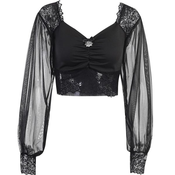 Top Gothique Femme Romantique en velours noir