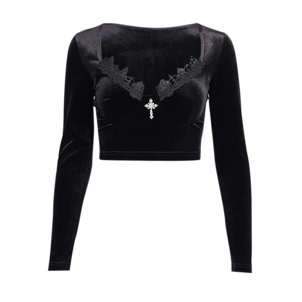 Tops gothiques noirs dentelle femme - Image 1