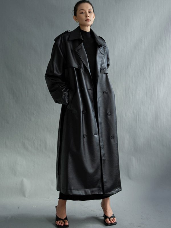Long Manteau Noir Cuir